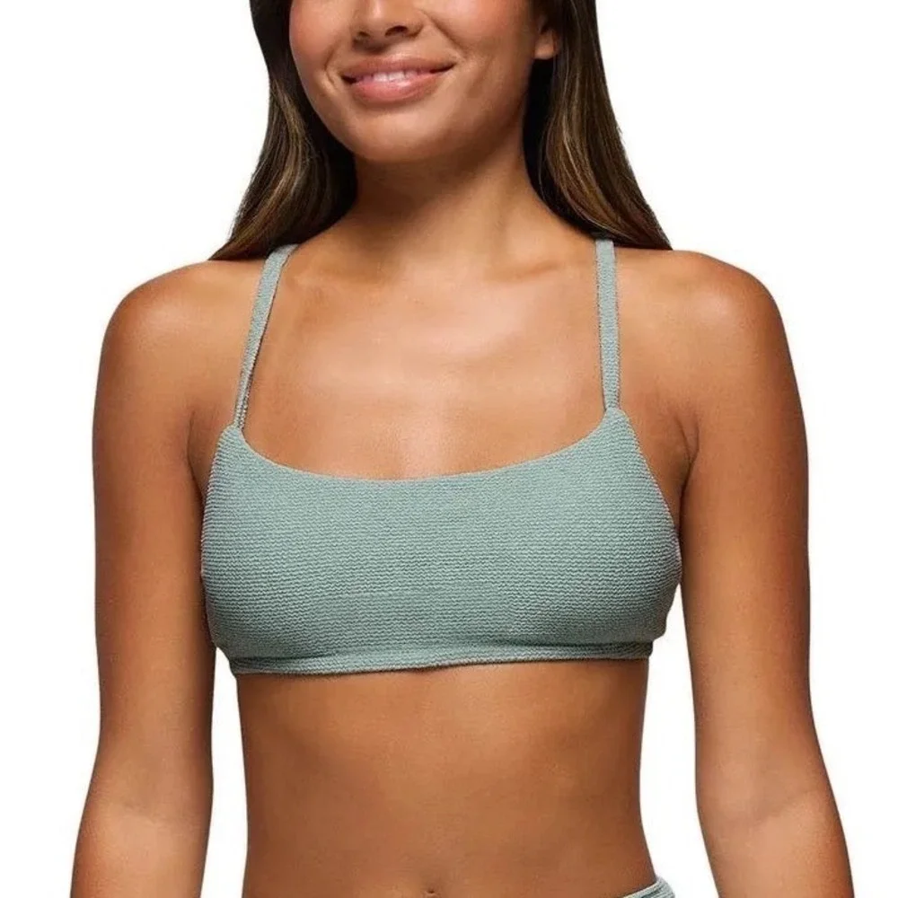 PRANA Lahari Scrunch Top Bikini Swim Women XL Saltwater Green Textured NWT